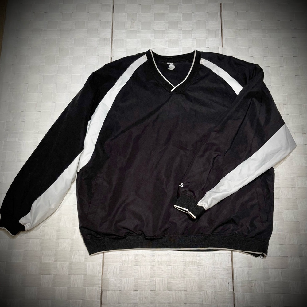 Badger Sport Black and White V-Neck Rain and Shine Lined Pullover Size XL